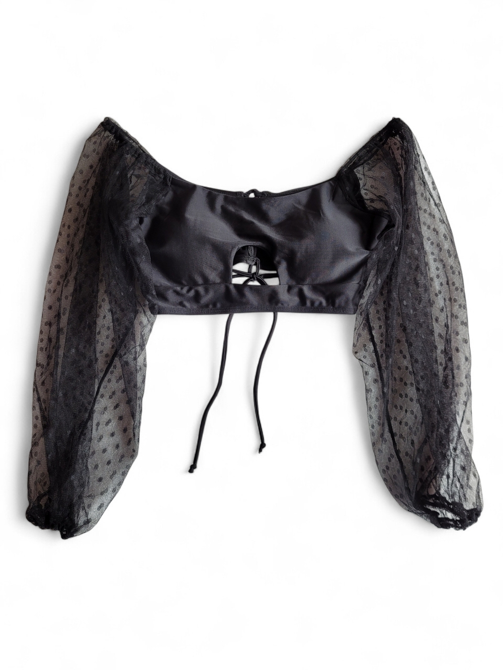 Sheer Puff-Sleeve Crop Crop Top Black Goth Whimsigoth 0X - Picture 1 of 11
